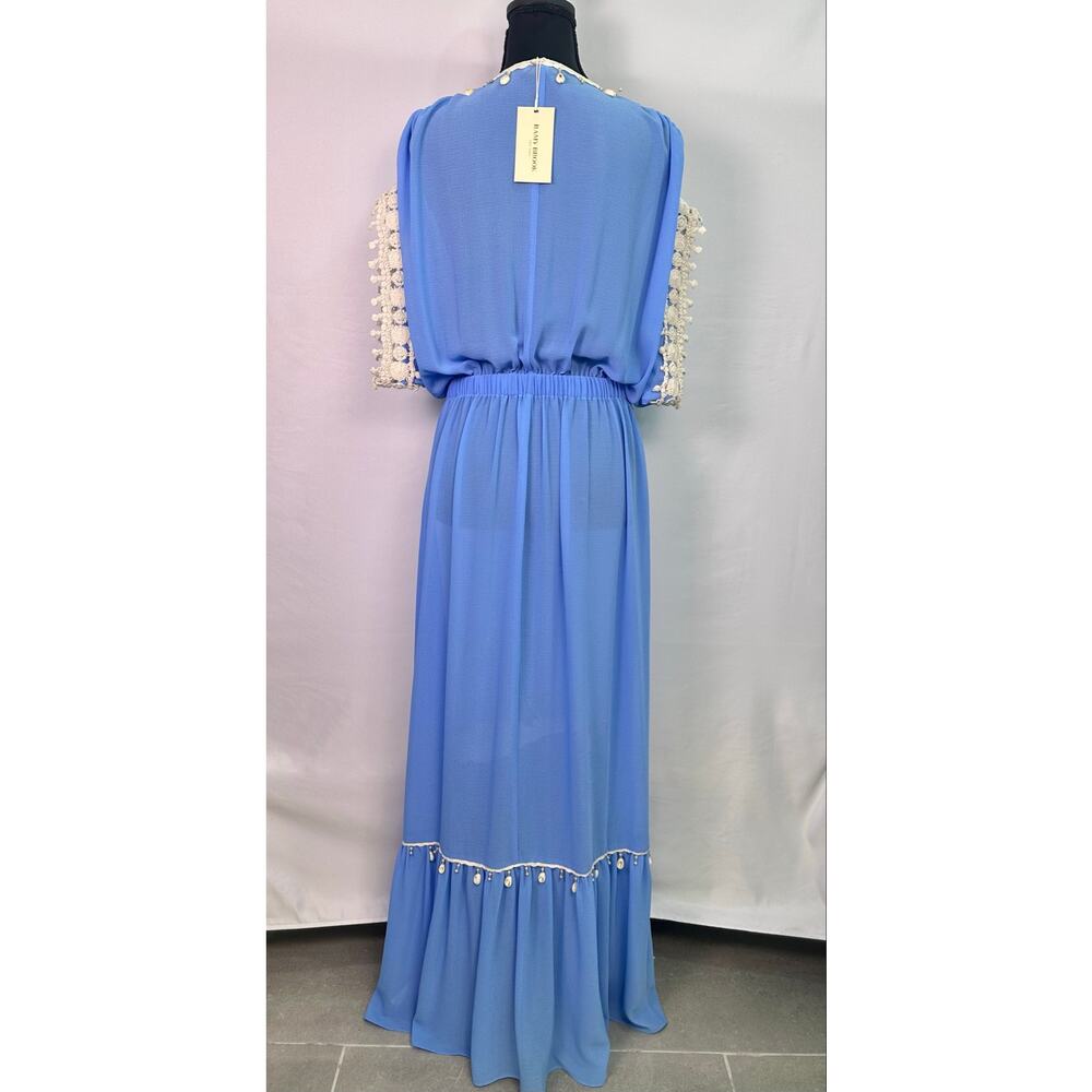 NWT Ramy Brook Nikolai Maxi Cover Up Serene Blue Shell Lace Trim Sheer Size S - Picture 5 of 14